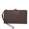 Michael Kors Brown Coated Canvas Jet Set Travel Double Zip Wristlet Wallet For Women
