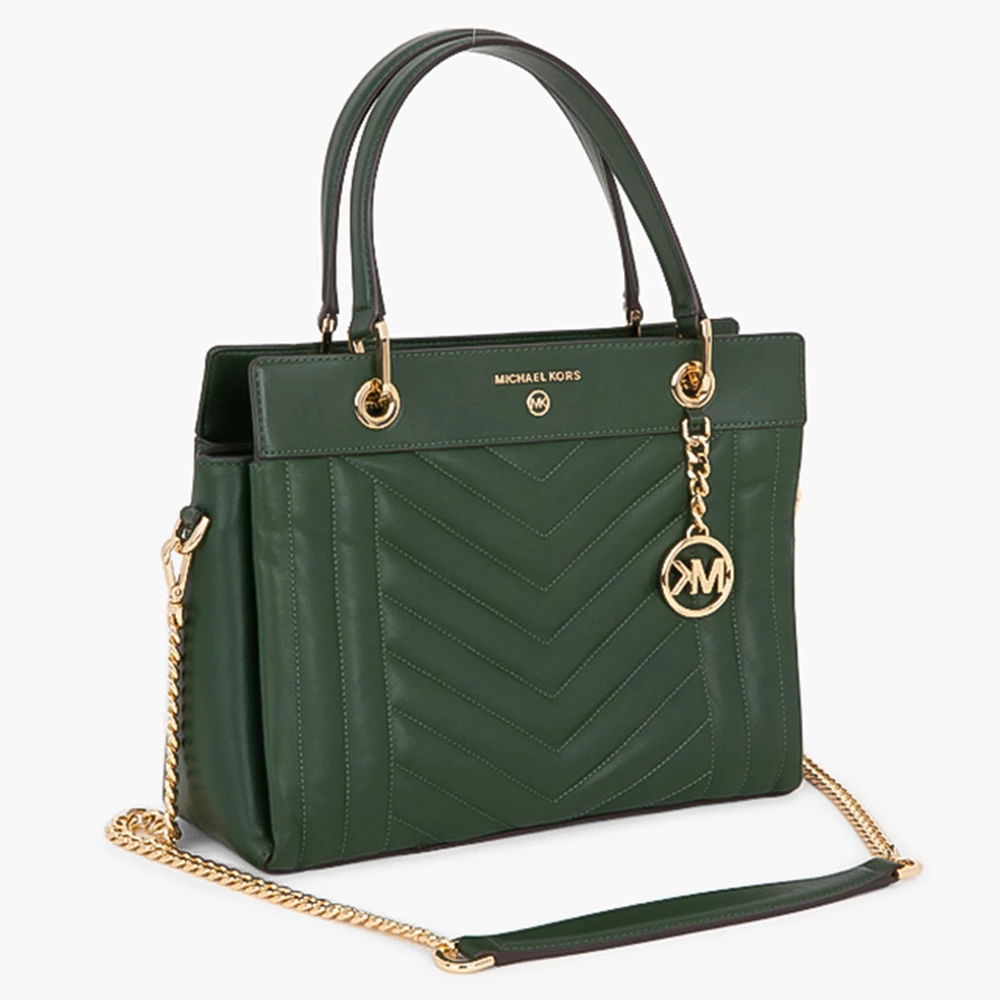 Michael Kors Green Quilted Leather Susan Medium Satchel Bag For Women - Image 2