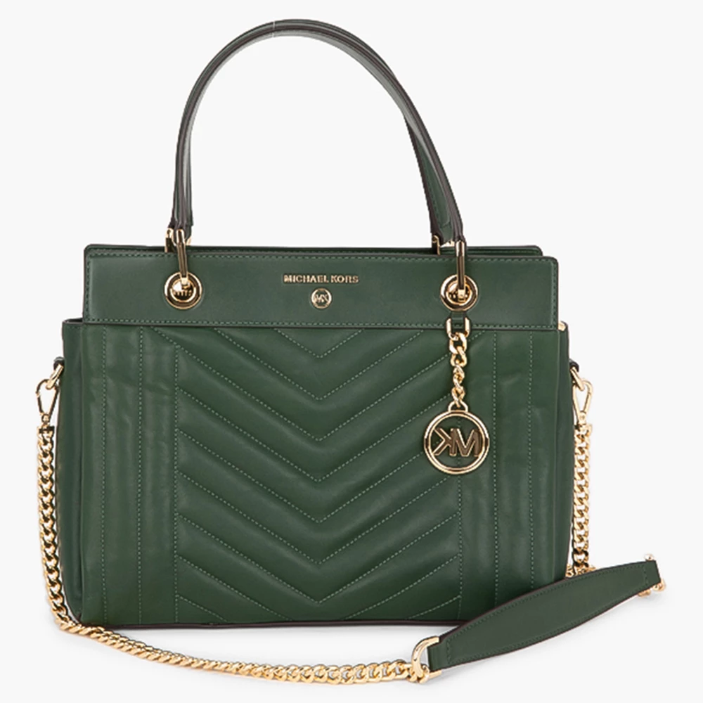 Michael Kors Green Quilted Leather Susan Medium Satchel Bag For Women