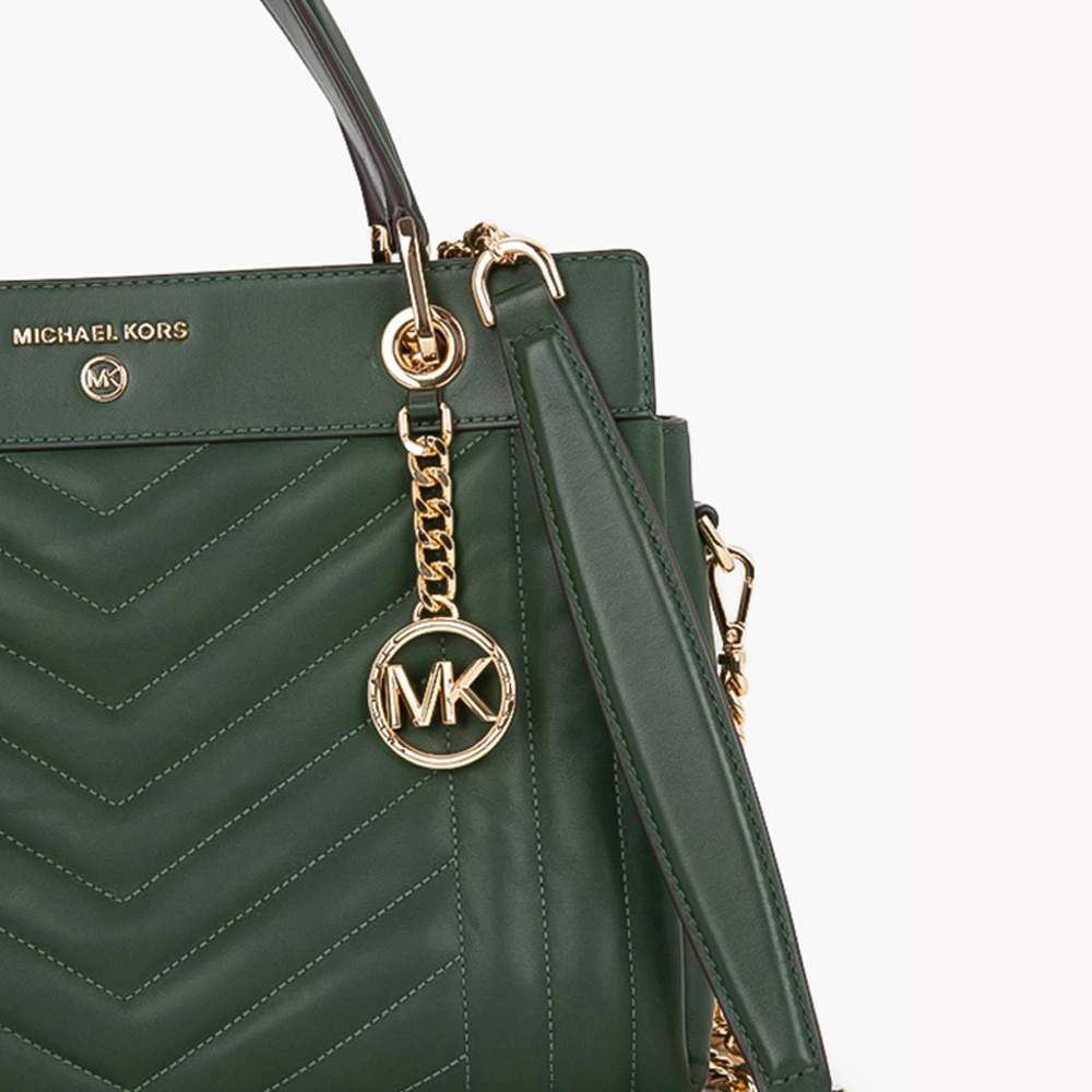 Michael Kors Green Quilted Leather Susan Medium Satchel Bag For Women - Image 4