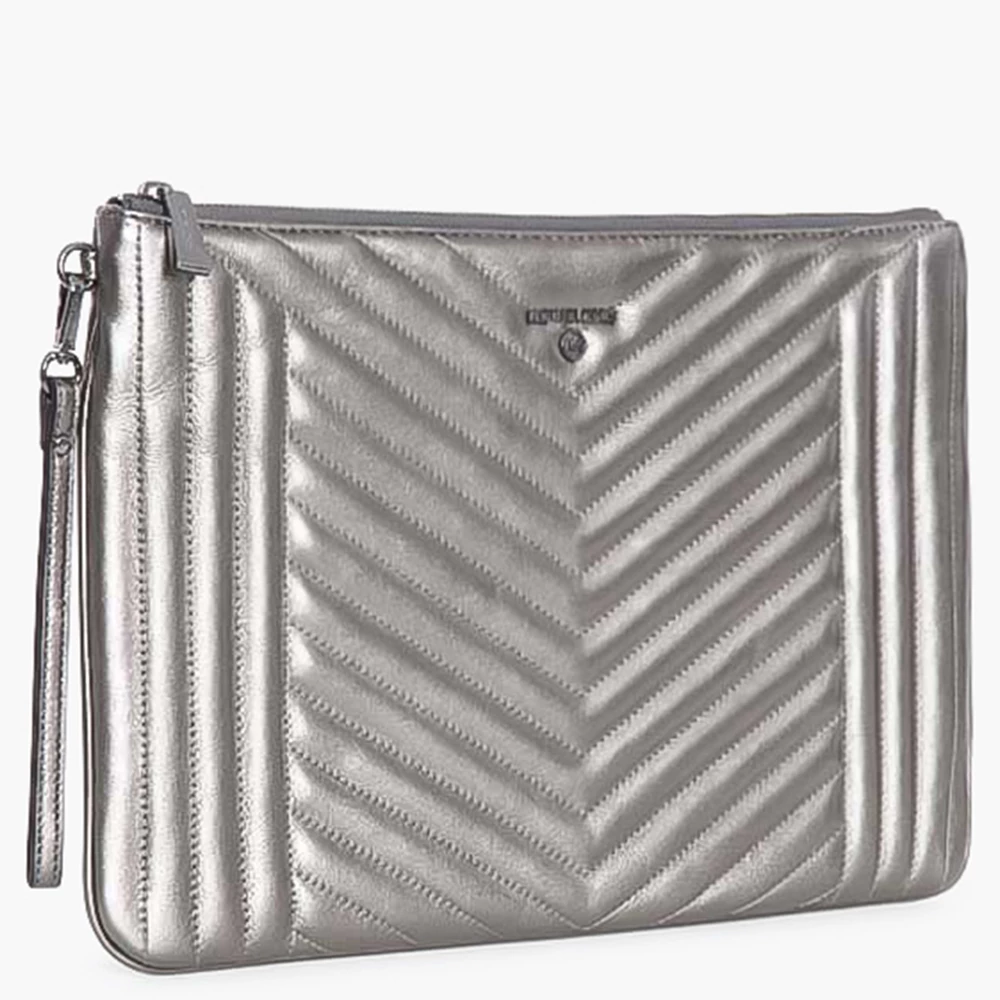 Michael Kors Grey Quilted Leather Jet Set Extra-Large Pouch For Women