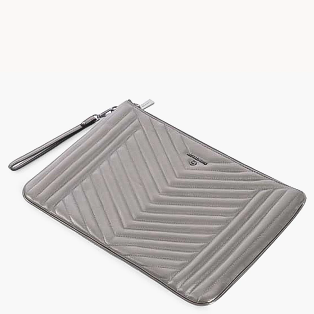 Michael Kors Grey Quilted Leather Jet Set Extra-Large Pouch For Women - Image 3