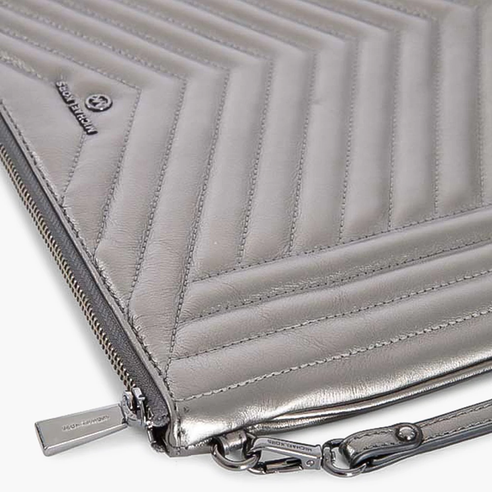 Michael Kors Grey Quilted Leather Jet Set Extra-Large Pouch For Women - Image 4