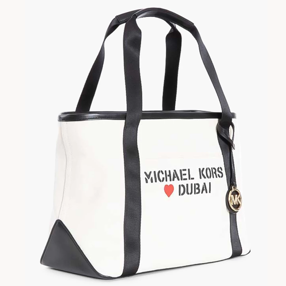 Michael Kors White Canvas Logo Tote Bag For Women - Image 2