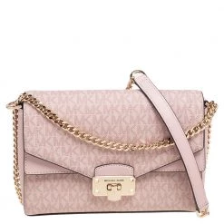 Michael Kors Pink Signature Coated Canvas And Leather Medium Kinsley Shoulder Bag For Women