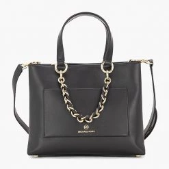 Michael Kors Black Leather Cece Small Chain Tote For Women