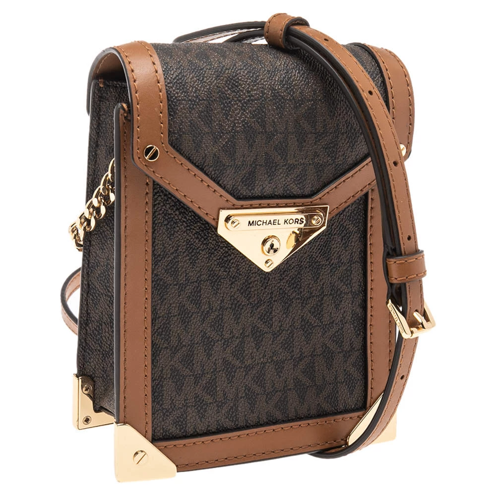 Michael Kors Brown Signature Coated Canvas And Leather Small Grace Crossbody Bag For Women - Image 3