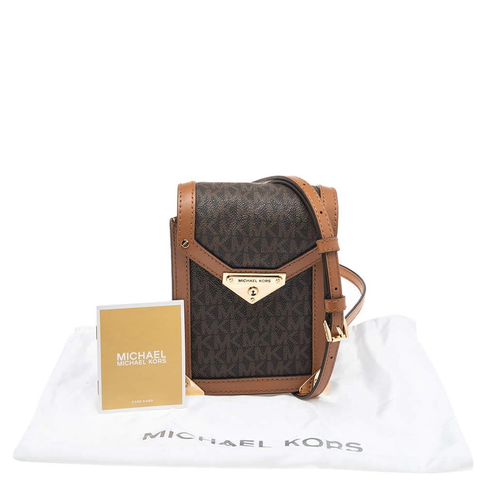 Michael Kors Brown Signature Coated Canvas And Leather Small Grace Crossbody Bag For Women - Image 9