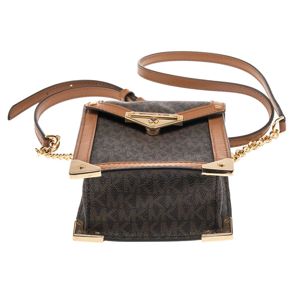 Michael Kors Brown Signature Coated Canvas And Leather Small Grace Crossbody Bag For Women - Image 6