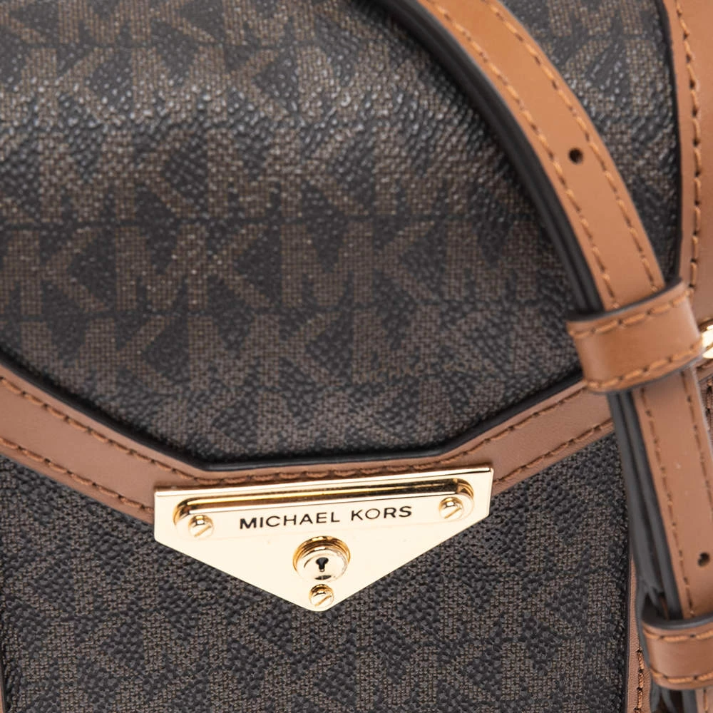Michael Kors Brown Signature Coated Canvas And Leather Small Grace Crossbody Bag For Women - Image 5