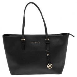 MICHAEL Michael Kors Black Leather Large Jet Set Tote For Women