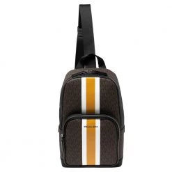 Michael Kors Brown/Black Signature Coated Canvas Cooper Commuter Sling Backpack For Men