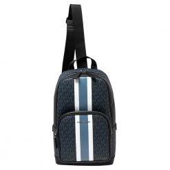 Michael Kors Blue/Black Signature Coated Canvas Cooper Commuter Sling Backpack For Men