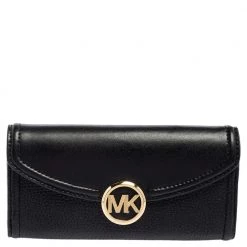 Michael Kors Black Leather Fulton Continental Wallet For Women