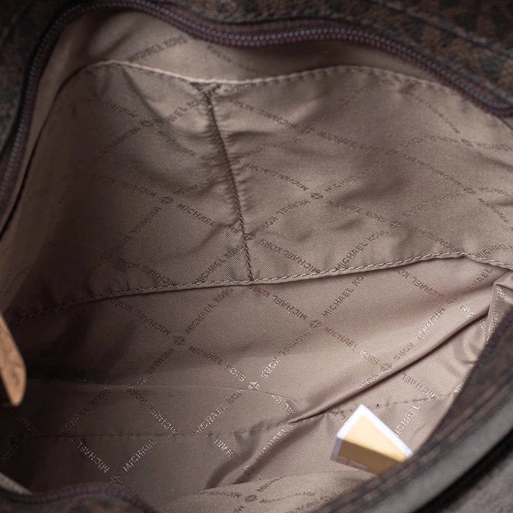 Michael Kors Brown Signature Coated Canvas And Leather Jet Set Messenger Bag For Women - Image 8