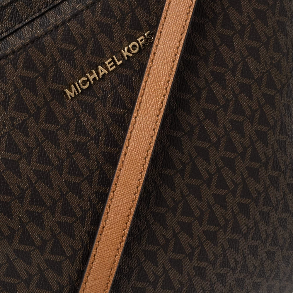 Michael Kors Brown Signature Coated Canvas And Leather Jet Set Messenger Bag For Women - Image 5