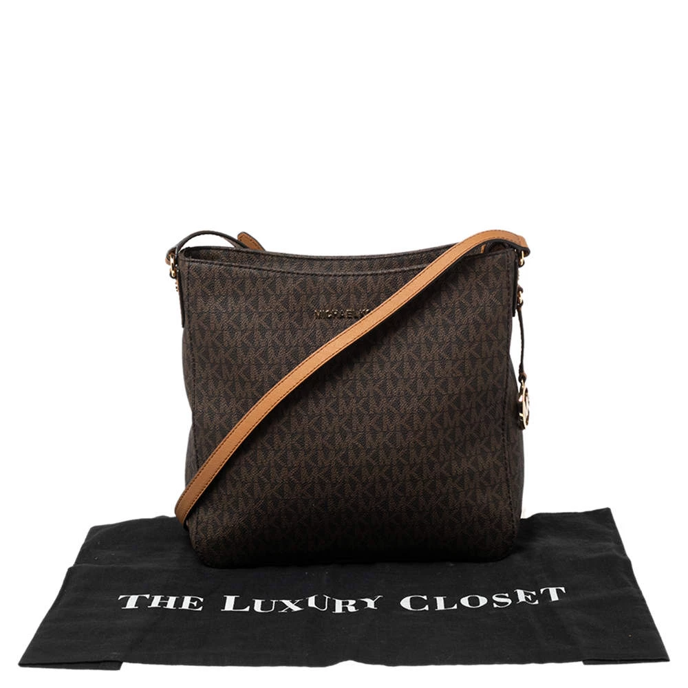 Michael Kors Brown Signature Coated Canvas And Leather Jet Set Messenger Bag For Women - Image 10