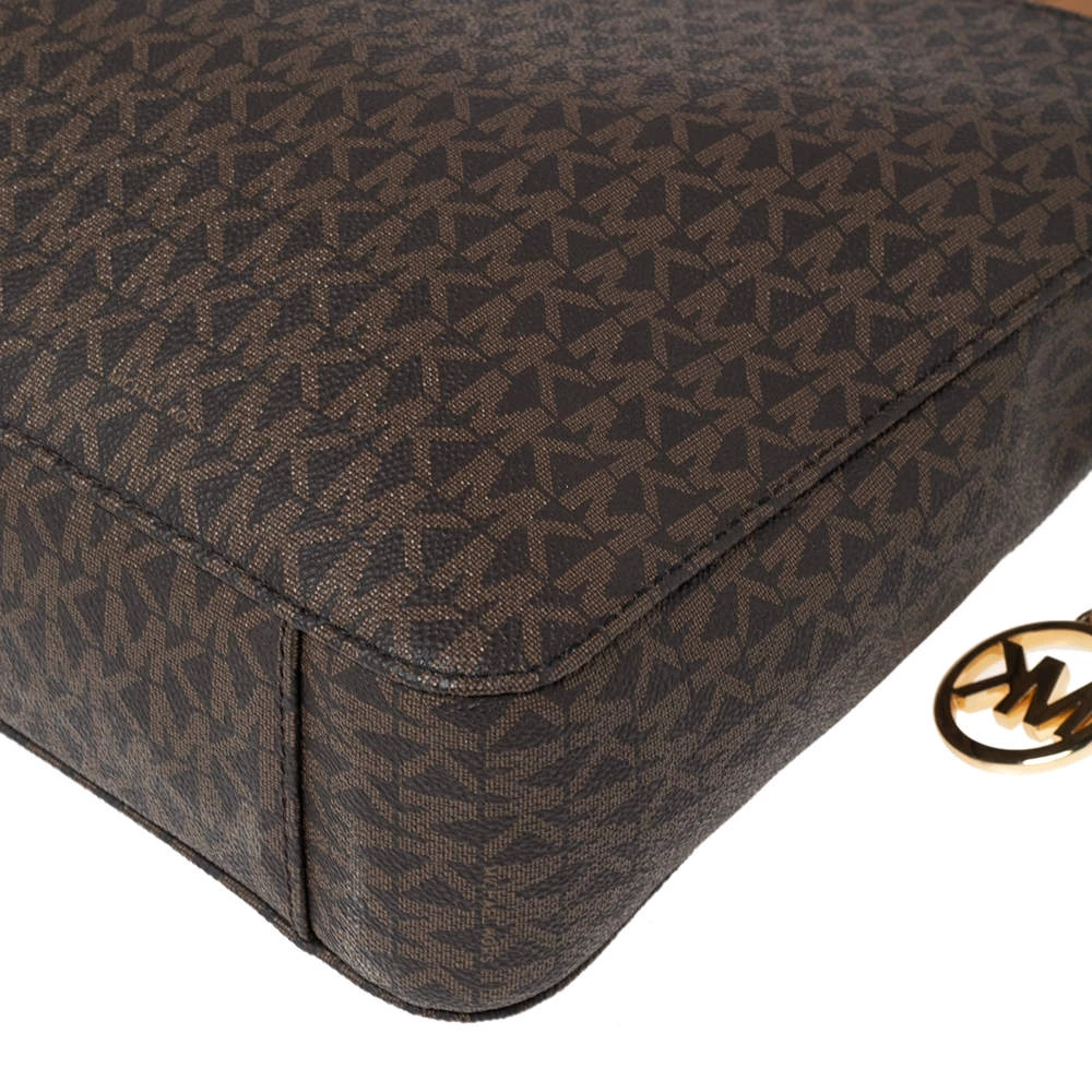 Michael Kors Brown Signature Coated Canvas And Leather Jet Set Messenger Bag For Women - Image 13