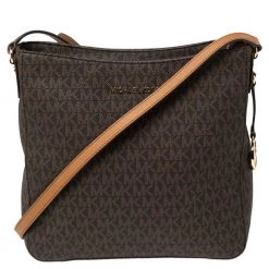Michael Kors Brown Signature Coated Canvas And Leather Jet Set Messenger Bag For Women