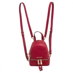 Michael Kors Red Grained Leather Mini Rhea Backpack For Women