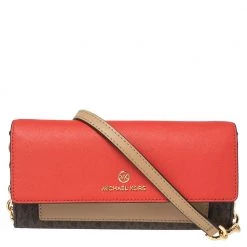 Michael Kors Multicolor Signature Coated Canvas And Leather Jet Set Charm Wallet On Chain For Women