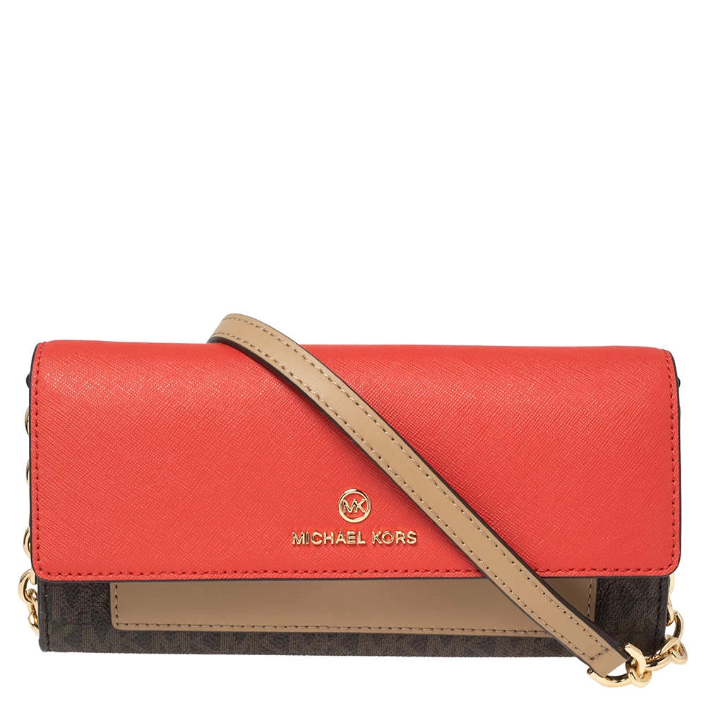 Michael Kors Multicolor Signature Coated Canvas And Leather Jet Set Charm Wallet On Chain For Women