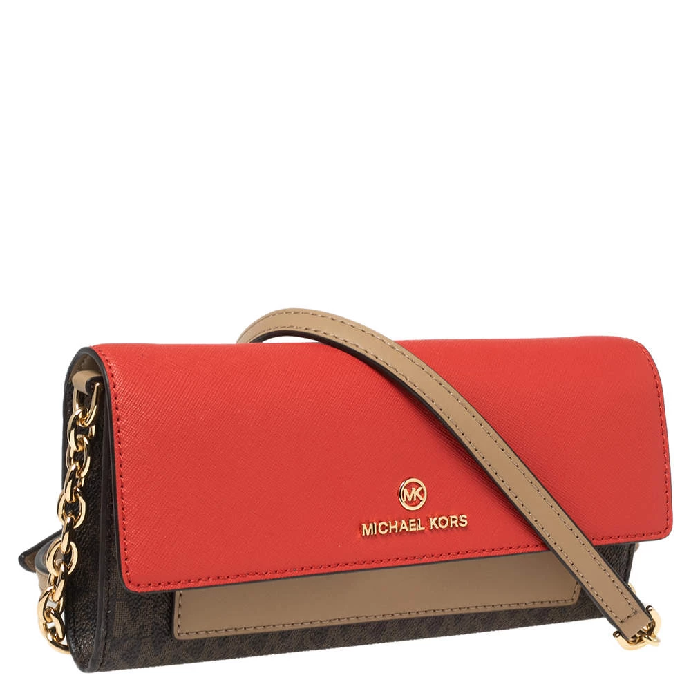 Michael Kors Multicolor Signature Coated Canvas And Leather Jet Set Charm Wallet On Chain For Women - Image 4