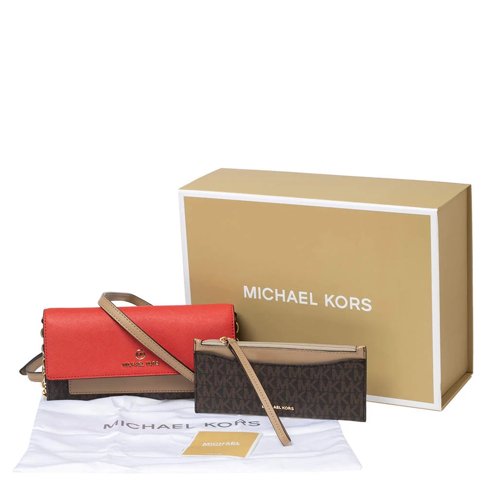 Michael Kors Multicolor Signature Coated Canvas And Leather Jet Set Charm Wallet On Chain For Women - Image 7