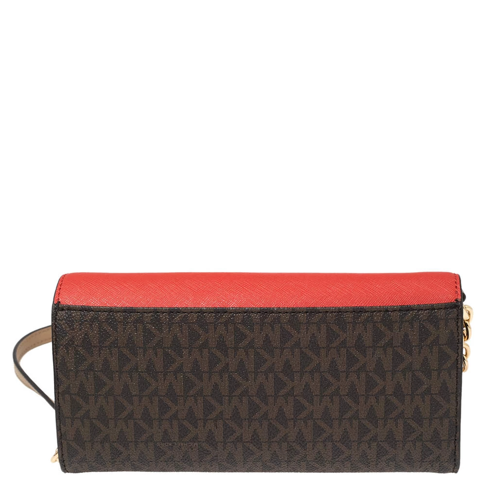 Michael Kors Multicolor Signature Coated Canvas And Leather Jet Set Charm Wallet On Chain For Women - Image 5