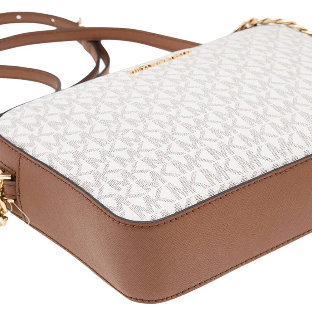 Michael Kors White/Brown Signature Coated Canvas And Leather Large Jet Set Crossbody Bag For Women - Image 10