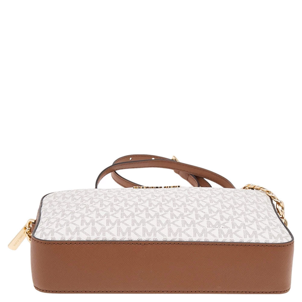 Michael Kors White/Brown Signature Coated Canvas And Leather Large Jet Set Crossbody Bag For Women - Image 6