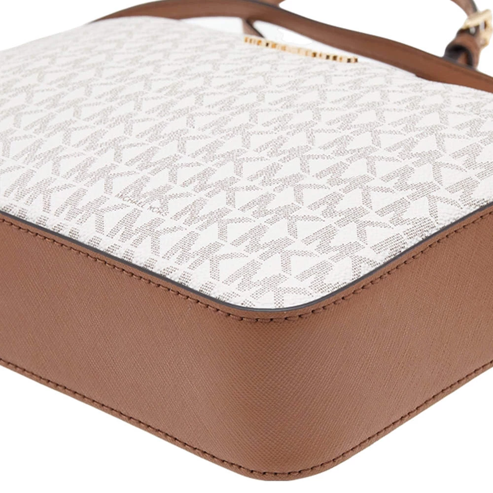 Michael Kors White/Brown Signature Coated Canvas And Leather Large Jet Set Crossbody Bag For Women - Image 11