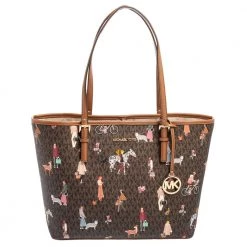 Michael Kors Brown Canvas And Leather Jet Set Girls Medium Carryall Tote For Women