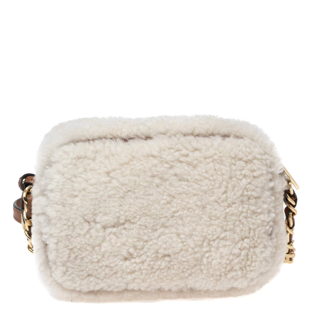 Michael Kors Off White/Brown Shearling And Leather Camera Crossbody Bag For Women - Image 4