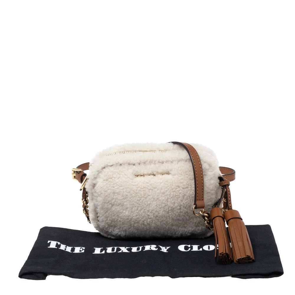 Michael Kors Off White/Brown Shearling And Leather Camera Crossbody Bag For Women - Image 9
