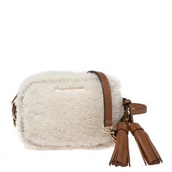 Michael Kors Off White/Brown Shearling And Leather Camera Crossbody Bag For Women