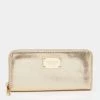 Michael Kors Gold Leather Jet Set Zip Around Wallet For Women