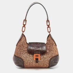 Michael Kors Collection Brown Glitter And Python Bancroft Hobo For Women