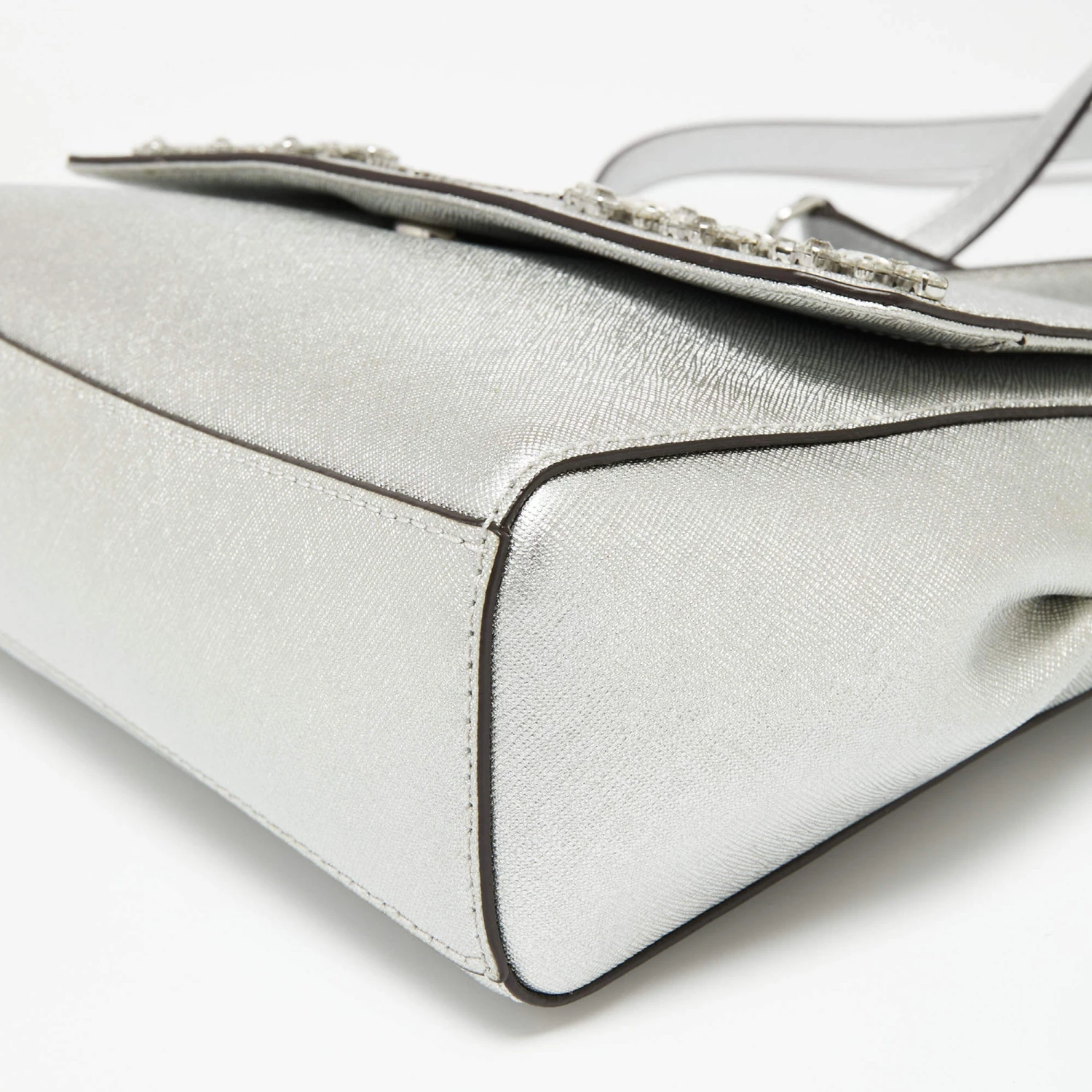 Michael Kors Silver Leather Small Ava Crystals Embellished Top Handle Bag For Women - Image 13