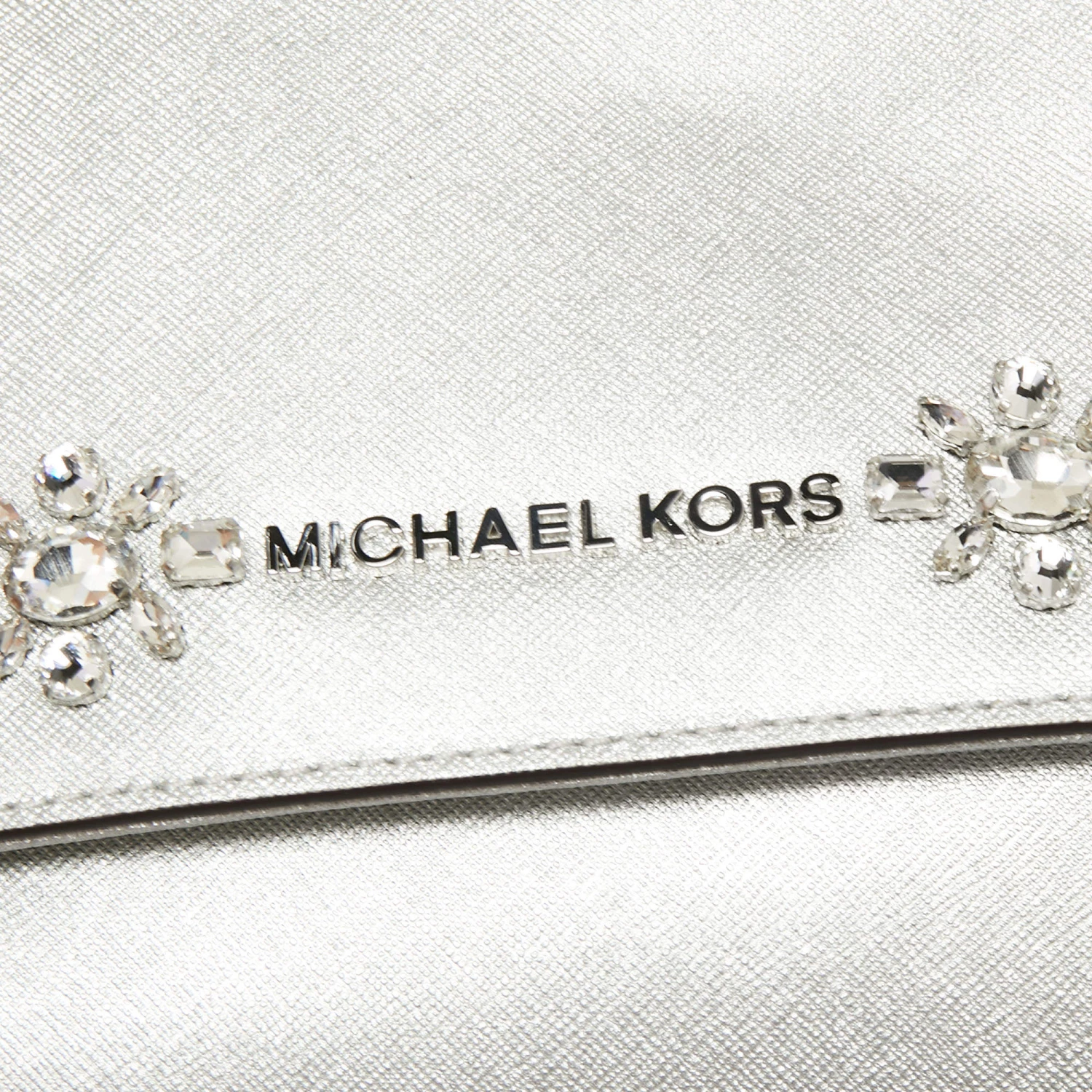 Michael Kors Silver Leather Small Ava Crystals Embellished Top Handle Bag For Women - Image 5