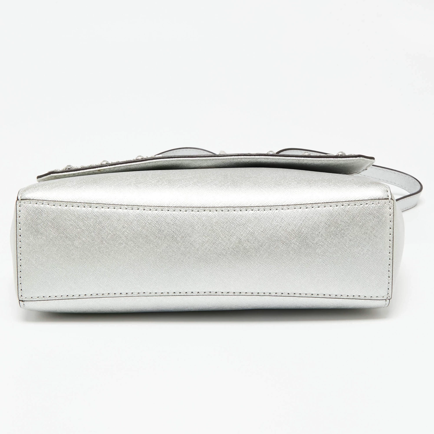 Michael Kors Silver Leather Small Ava Crystals Embellished Top Handle Bag For Women - Image 7