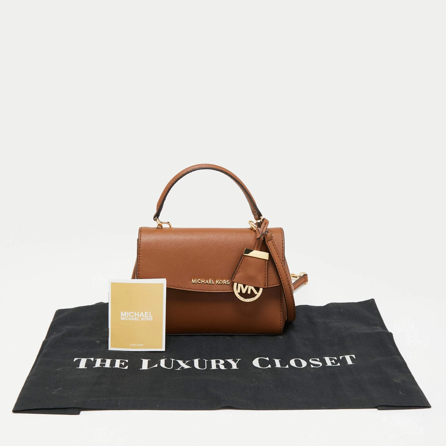 Michael Kors Tan Leather Extra Small Ava Crossbody Bag For Women - Image 9