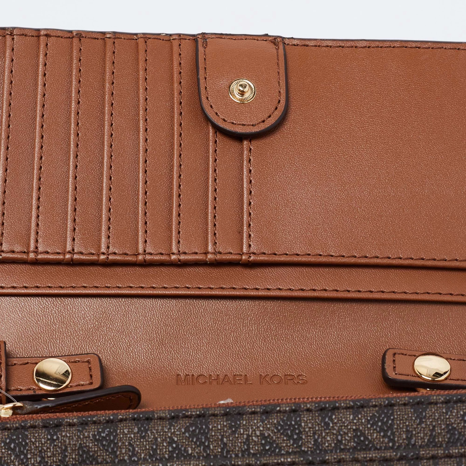 Michael Kors Brown Signature Coated Canvas And Leather Medium Multifunction Phone Crossbody Bag For Women - Image 7