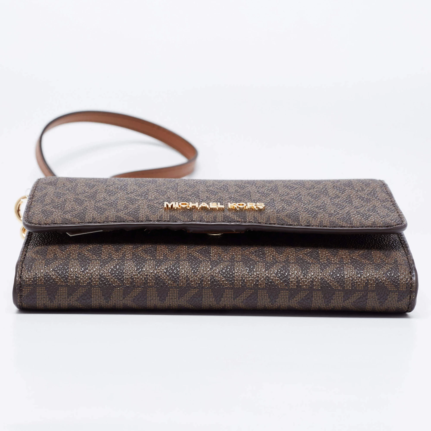 Michael Kors Brown Signature Coated Canvas And Leather Medium Multifunction Phone Crossbody Bag For Women - Image 6