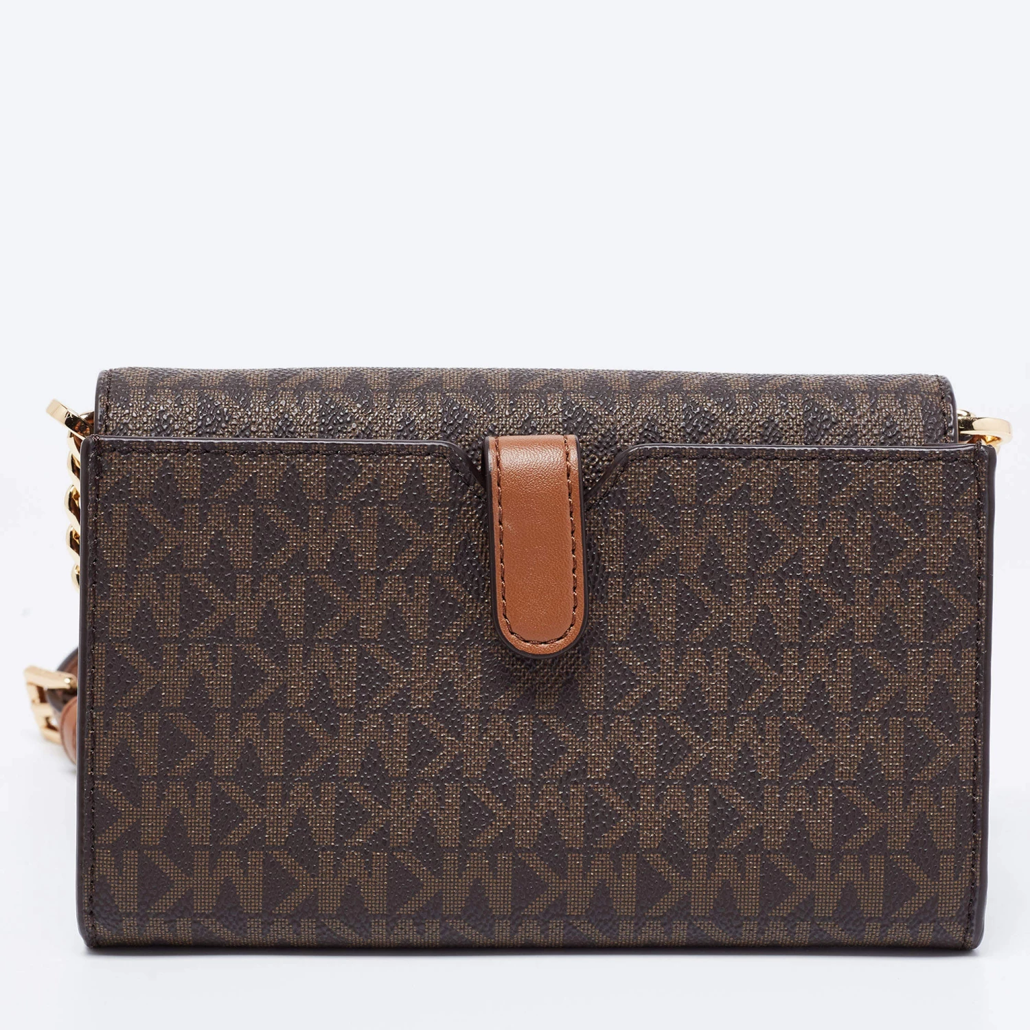 Michael Kors Brown Signature Coated Canvas And Leather Medium Multifunction Phone Crossbody Bag For Women - Image 4