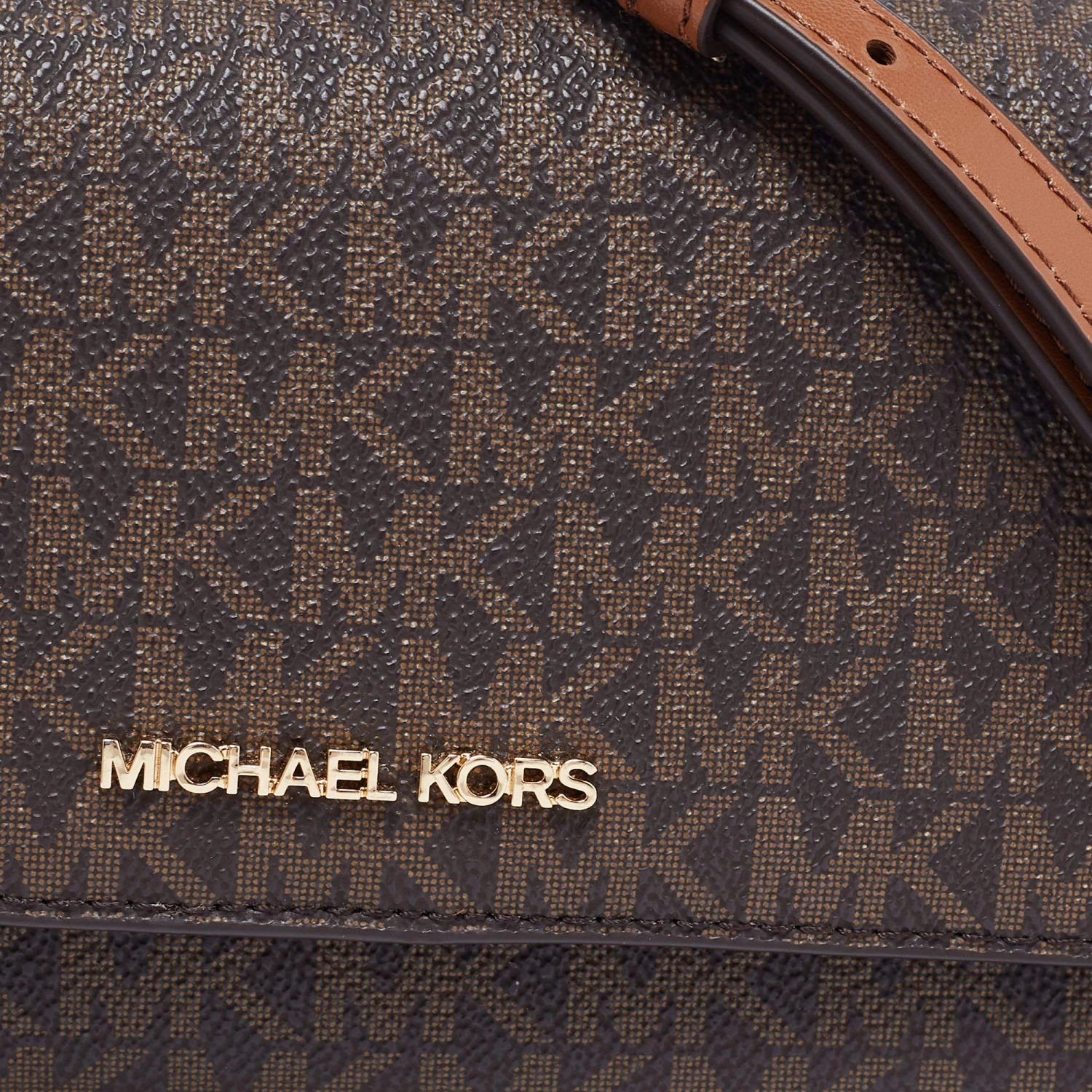 Michael Kors Brown Signature Coated Canvas And Leather Medium Multifunction Phone Crossbody Bag For Women - Image 5