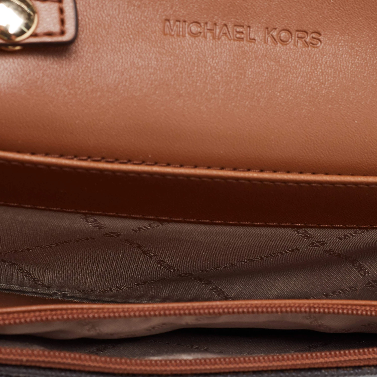 Michael Kors Brown Signature Coated Canvas And Leather Medium Multifunction Phone Crossbody Bag For Women - Image 8