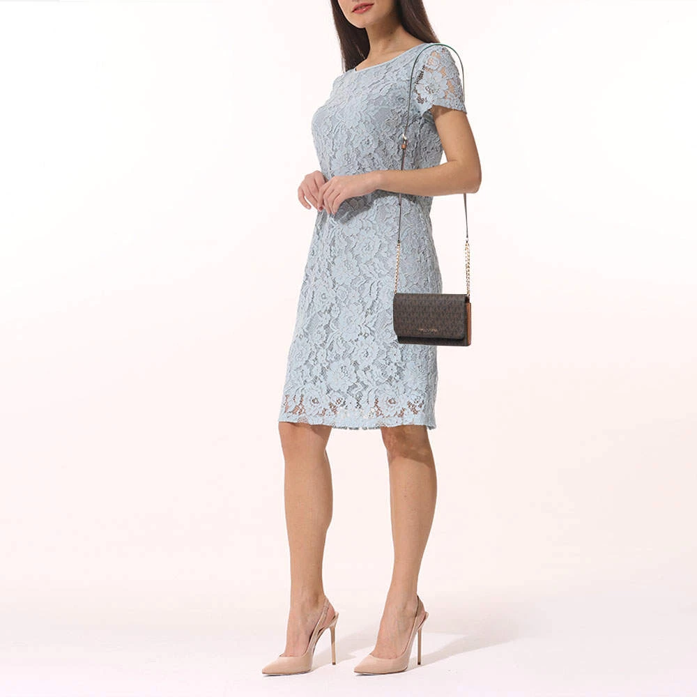 Michael Kors Brown Signature Coated Canvas And Leather Medium Multifunction Phone Crossbody Bag For Women - Image 2