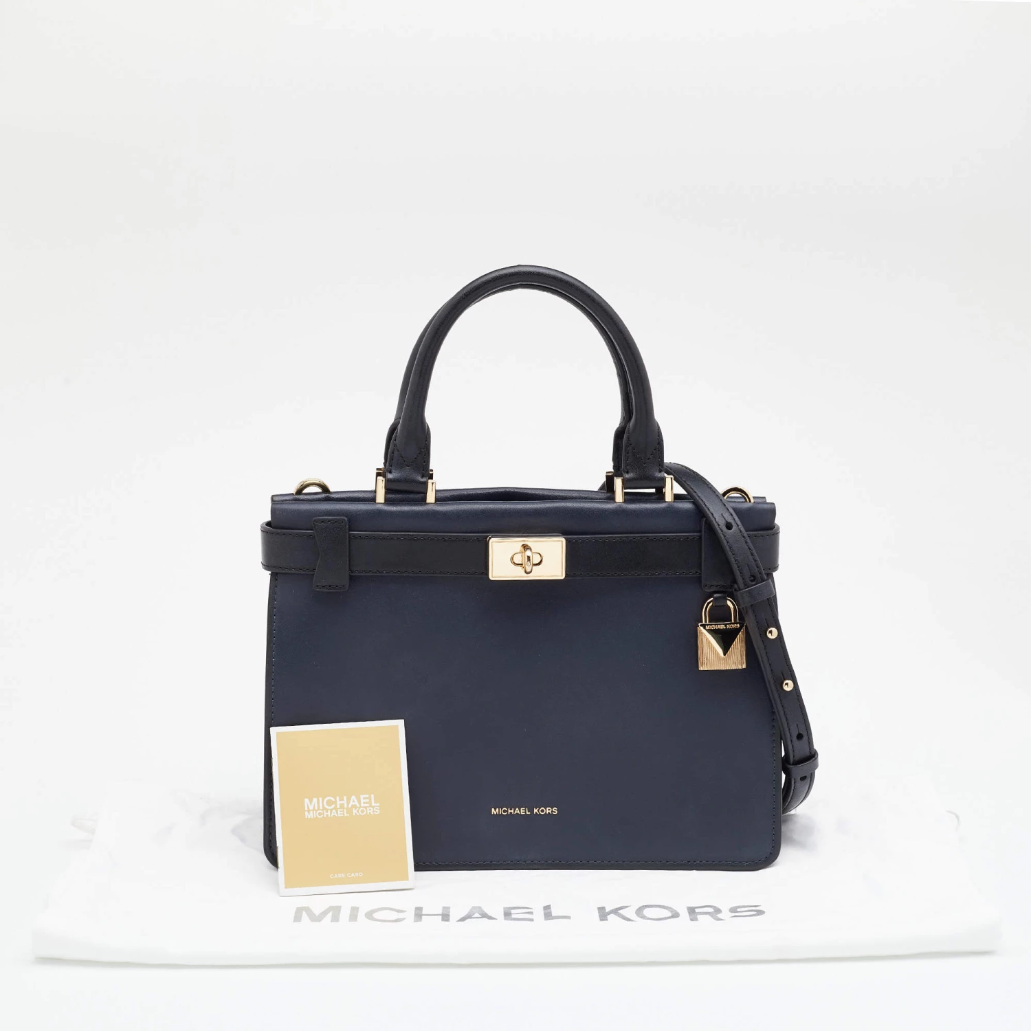 Michael Kors Navy Blue/Black Leather Small Tatiana Satchel For Women - Image 9