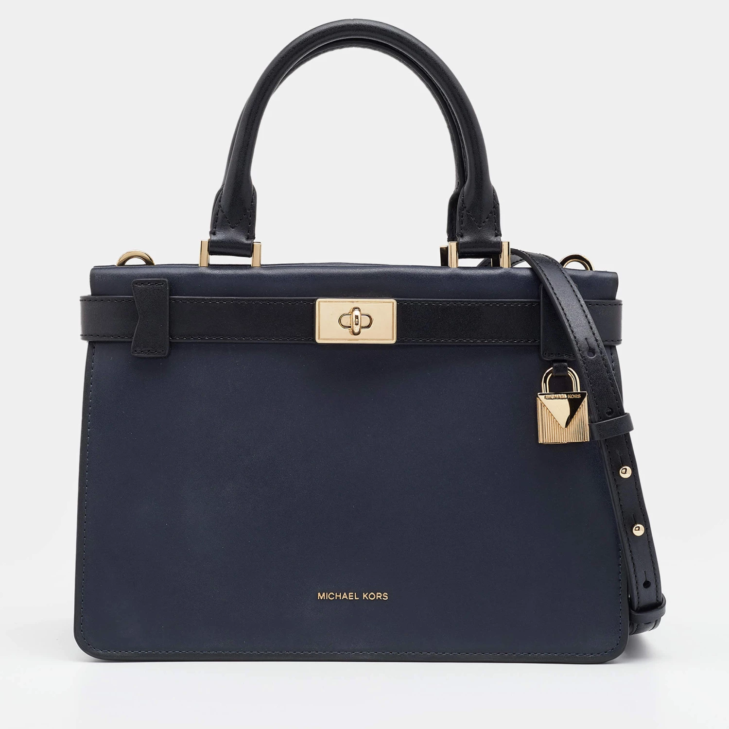 Michael Kors Navy Blue/Black Leather Small Tatiana Satchel For Women